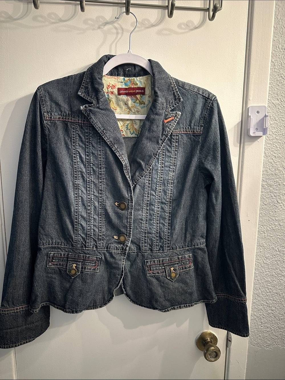 Jones Wear Dark Denim Jacket with Floral Lining